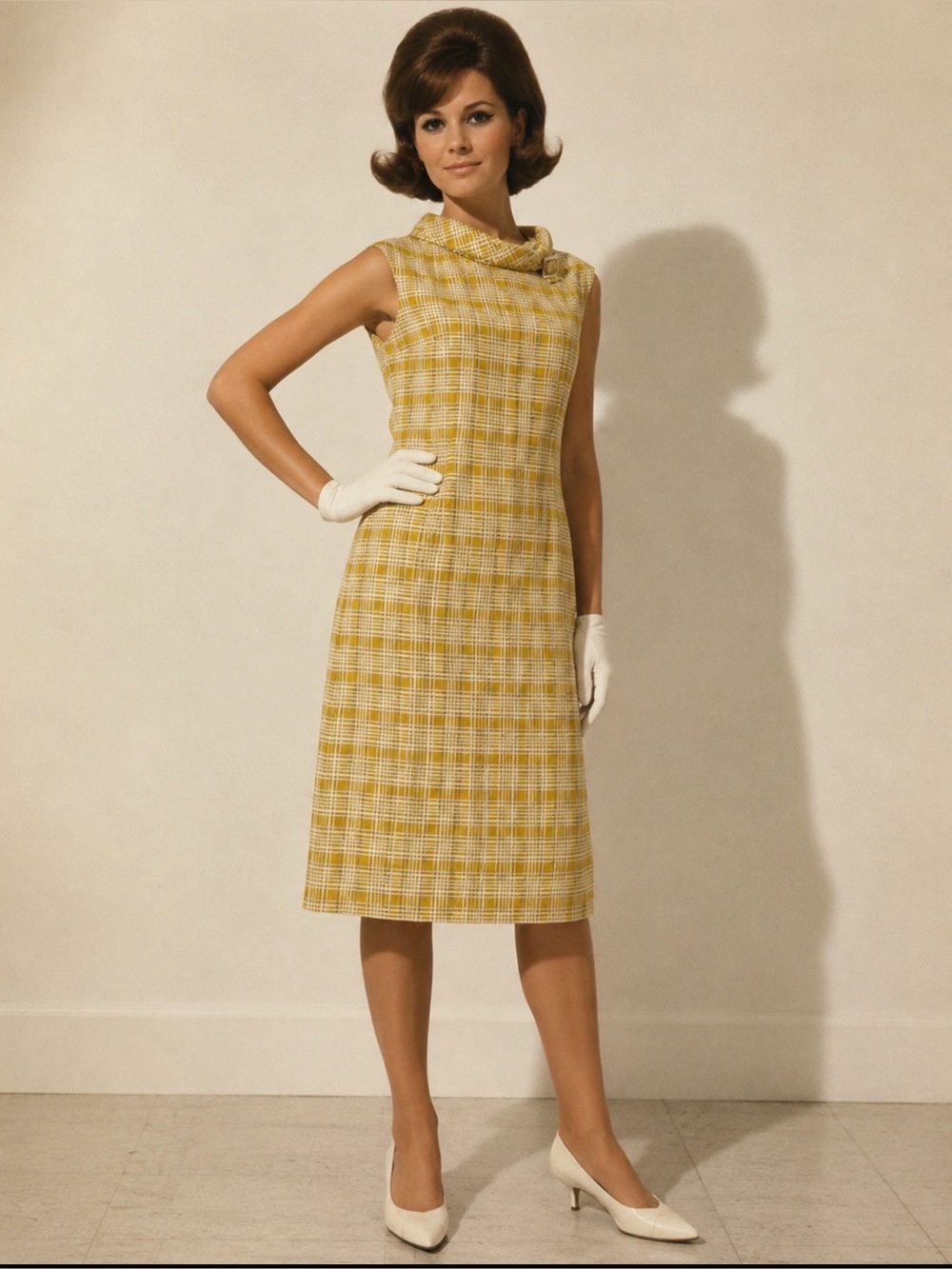 Vntg 1960s Lord & Taylor Mid Mod Yellow Plaid Midi Dress Jackie O Mad Men Sz 12